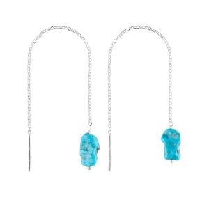 Mother's Day Gifts Blue Sapphire Earrings, Dainty Threader Pair, Natural Raw Gemstone, Thoughtful Birthstone Gift for Women, Spiritual Chakra Energy Healing Crystals Jewelry in Silver Plated