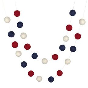 Fourth of July Felt Ball Garland- Dark Navy Blue, Red, White- 6 ft string with 24 adjustable balls, measuring 1" each- Handmade Summer Memorial Day Decor, American Flag Mantle Banner, USA Shelf