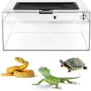 Habitat Terrarium Enclosure, Small Reptile Tank with Bearded Dragon Hammock, Heat Lamp, Hide Cave for Small Reptiles, Amphibians, Lizard, Mantis, Spider, Geckos, Snake, Turtle, Frog, Chameleons