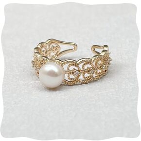 Silver Pearl Ring, Real Freshwater Pearl Rings for Women, Luxury Wedding Ring with Cubic Zirconia, Adjustable June Birthstone Ring Jewlery Gift (White Pearl)