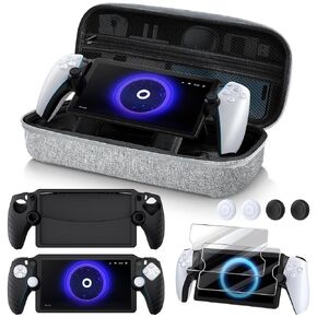 KINWIN 8 in 1 Accessories Bundle Compatible with PlayStation Portal, EVA Carrying Case for PS Portal with Silicone Protective Cover, 2 Pack Screen Protectors and 4 Thumb Grips for PS5 Portal Console