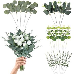 Eucalyptus Leaves Stems 100 PCS, 4 Kinds Mixed Artificial Greenery Stems for Wedding Decor Vase Floral Arrangement Centerpiece