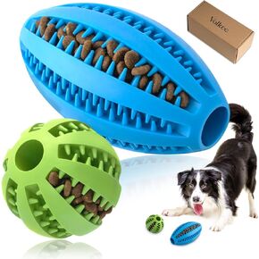 2 Pack Dogs Teething Chew Balls, Interactive Puzzle Dogs Toys for Clean Teeth and Training, Dog Balls for Puppy & Medium Dog (1 Blue +1 Green)