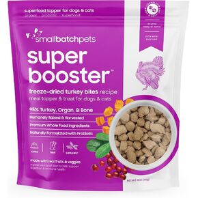smallbatch Pets Freeze-Dried Super Booster Turkey Bites for Dogs & Cats, 18 oz, Made in The USA, Humanely Raised Single Protein Source, Topper & Treat, with Organic Vegetables and Probiotics