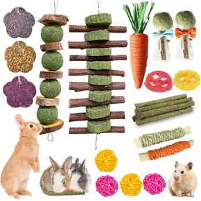 Rabbit Chew Toys, Natural Reed Grass Hanging Basket Chews Water Plant Woven Bunny Chewing Treats for Guinea Pigs Chinchillas Hamsters Rats and Other Small Pets Teeth Grinding Toy
