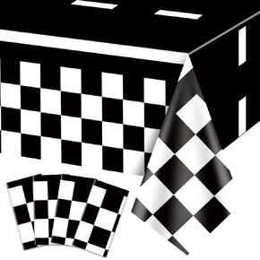 4Pcs Racing Car Table Cloths, Car Birthday Party Supplies for Kid's Birthday Plastic Black Racetrack Party Tablecover Table Decorations for Birthday Racing Car Theme Party, 51 x 108 Inches