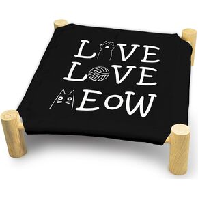 Cat Hammock Bed, Funny Love Cat Beds, Wooden Cat Beds for Indoor Cats, Small Dog Bed, Breathable Indoor Cat Bed for All Seasons, Pet Beds, Rabbit Bed, Pet Sleeping Beds, Black Hammock Bed