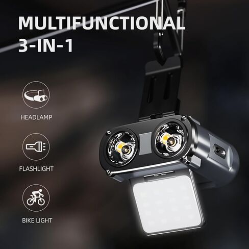 WARSUN Headlamp Rechargeable, 90° COB LED Head Lamp with Motion Sensor, 5 Modes & IPX5 Water-Resistant LED Head Light for Night Running, Fishing, Cycling, Camping in Kuwait