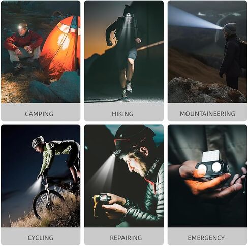 WARSUN Headlamp Rechargeable, 90° COB LED Head Lamp with Motion Sensor, 5 Modes & IPX5 Water-Resistant LED Head Light for Night Running, Fishing, Cycling, Camping in Kuwait