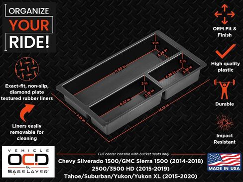 OCD للمركبة - منظم وحدة التحكم المركزية لسيارة Chevy Silverado 1500 / GMC Sierra 1500 (2019-2022) و2500/3500 HD (2020-2023) (وحدة تحكم كاملة مع مقاعد دلو فقط) - صنع في الولايات المتحدة الأمريكية in Kuwait