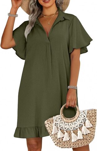 AI'MAGE Womens Swimsuit Coverup Short Sleeve Beach Bathing Suit Cover Up Swimwear Flowy Ruffle Bikini Dress Shirt in Kuwait