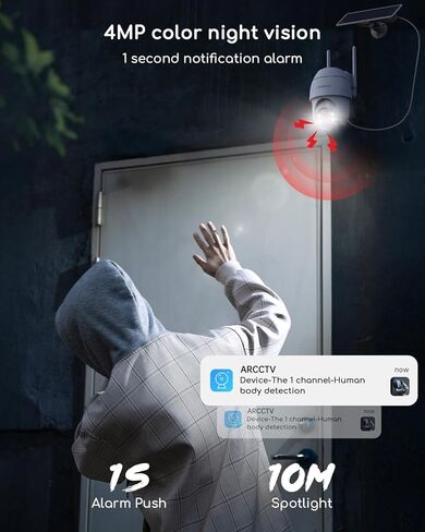 COOAU Solar Security Cameras Wireless Outdoor,4MP Cameras for Home Security System,360° Pan & Tilt,Color Night Vision,Motion Detection,No Monthly Fee,Siren Alarm,IP66 in Kuwait