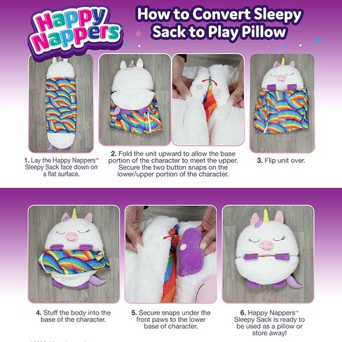 Happy Nappers: Pillow & Sleepy Sack: Medium - Rainbow Unicorn - 54 x 20, Plush Animal Character, 2-in-1 Pillow Sleeping Bag, Play, Kids Ages 3+ in Saudi Arabia