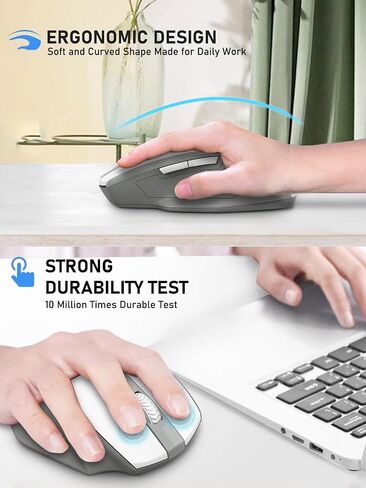 E-YOOSO Wireless Mouse, 2.4G Large Ergonomic Optical Mouse for Big Hands, 18 Months Battery Life, 5-Level 4000 DPI, 6 Button Big Computer Mouse for Laptop, Mac, PC, Chromebook, Notebook (Grey) in Saudi Arabia