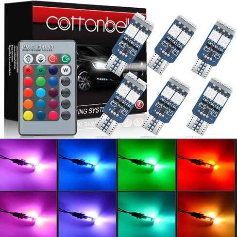194 W5W 168 RGB T10 مصباح LED مع أضواء جو التحكم عن بعد للسيارة الداخلية / الخريطة / القبة / الباب / لوحة الترخيص أضواء مجاملة 4-حزمة in Kuwait