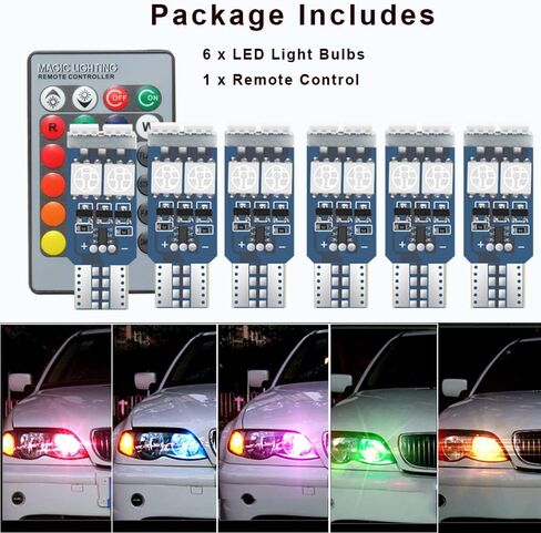 194 W5W 168 RGB T10 مصباح LED مع أضواء جو التحكم عن بعد للسيارة الداخلية / الخريطة / القبة / الباب / لوحة الترخيص أضواء مجاملة 4-حزمة in Kuwait