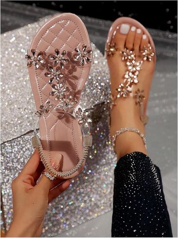 GORGLITTER Women's Clear Butterfly Ankle Strap Sandals Dressy Cute Strappy Open Toe Vacation Flats Sandal in Kuwait