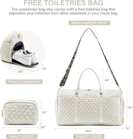 Duffle Bag for Travel,Personal Item Travel Bag with Toiletries Bag,Gym Bags for Men and Women with Wet Pocket & Shoes Compartment(White) in Saudi Arabia