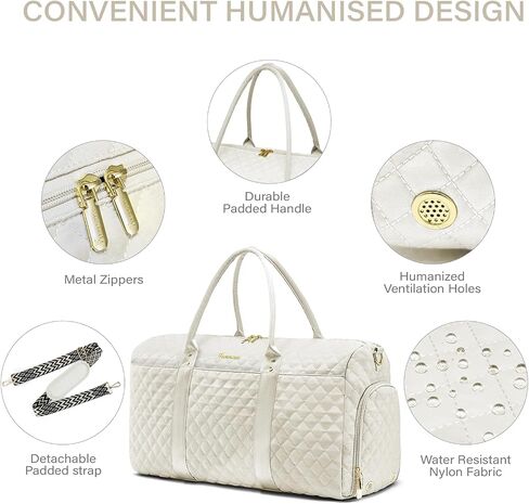 Duffle Bag for Travel,Personal Item Travel Bag with Toiletries Bag,Gym Bags for Men and Women with Wet Pocket & Shoes Compartment(White) in Saudi Arabia