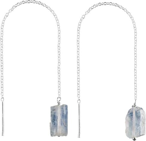 Mother's Day Gifts Blue Sapphire Earrings, Dainty Threader Pair, Natural Raw Gemstone, Thoughtful Birthstone Gift for Women, Spiritual Chakra Energy Healing Crystals Jewelry in Silver Plated in Saudi Arabia