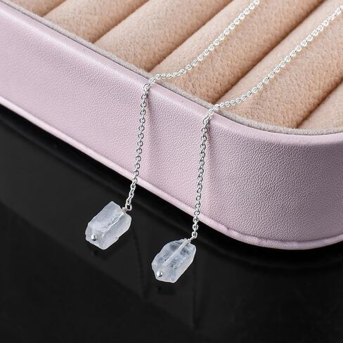 Mother's Day Gifts Blue Sapphire Earrings, Dainty Threader Pair, Natural Raw Gemstone, Thoughtful Birthstone Gift for Women, Spiritual Chakra Energy Healing Crystals Jewelry in Silver Plated in Saudi Arabia