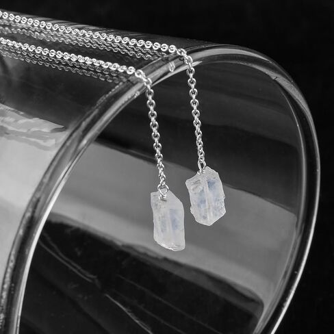 Mother's Day Gifts Blue Sapphire Earrings, Dainty Threader Pair, Natural Raw Gemstone, Thoughtful Birthstone Gift for Women, Spiritual Chakra Energy Healing Crystals Jewelry in Silver Plated in Saudi Arabia