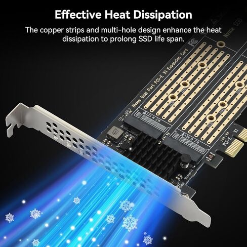 ELUTENG Dual M.2 PCIE Adapter NVME/NGFF to PCIE X4 Expansion Card 32Gbps PCIE NVME SSD Adapter Compatible with B-Key/M-Key/B&M Key for 2230 2242 2260 2280 22110 SSD in Kuwait