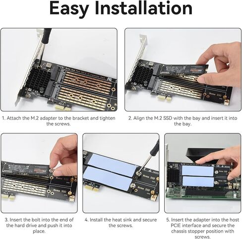 ELUTENG Dual M.2 PCIE Adapter NVME/NGFF to PCIE X4 Expansion Card 32Gbps PCIE NVME SSD Adapter Compatible with B-Key/M-Key/B&M Key for 2230 2242 2260 2280 22110 SSD in Kuwait