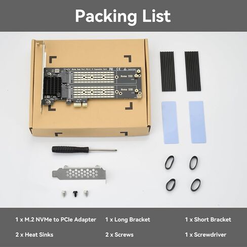 ELUTENG Dual M.2 PCIE Adapter NVME/NGFF to PCIE X4 Expansion Card 32Gbps PCIE NVME SSD Adapter Compatible with B-Key/M-Key/B&M Key for 2230 2242 2260 2280 22110 SSD in Kuwait