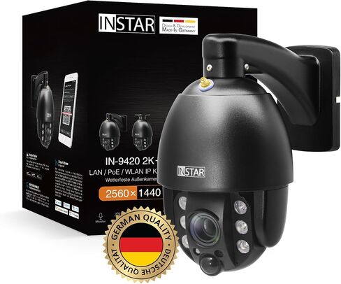 INSTAR IN-9420 2K+ أسود - كاميرا مراقبة LAN/PoE/WLAN مع AI - كاميرا IP - PIR - PTZ يمكن التحكم فيها - للاستخدام الداخلي والخارجي - الصوت - HomeKit - MQTT in Kuwait