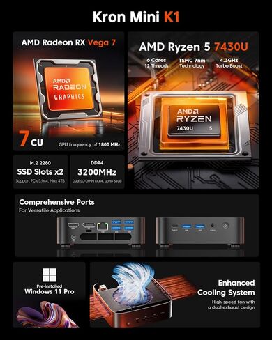 ACEMAGICIAN Mini Gaming PC, AMD Ryzen 7 5700U Dual Channel Mini PC 32GB DDR4 512GB SSD, Mini Desktop Computers Support 4K@60Hz Triple Display/WiFi6/BT5.2/Gaming/Office/Home in Kuwait