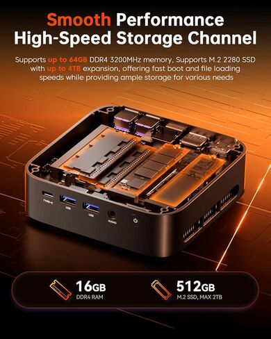 ACEMAGICIAN Mini Gaming PC, AMD Ryzen 7 5700U Dual Channel Mini PC 32GB DDR4 512GB SSD, Mini Desktop Computers Support 4K@60Hz Triple Display/WiFi6/BT5.2/Gaming/Office/Home in Kuwait
