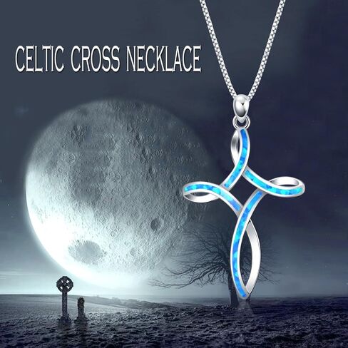 WINNICACA Celtic Cross Necklace Sterling Silver Opal Cross Necklaces October Birthstones Luck Irish Faith Hope Love Necklace Celtic Jewelry for Women Teen Girls Daughter Birthday Graduation Gifts in Kuwait