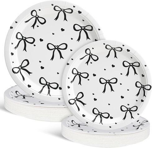 Sieral 60 Pcs Coquette Pink Bow Party Plates 9'' 7'' Bow Theme Birthday Party Decorations She's Tying the Knot Bachelorette Party Decor for Bridal Engagement Party Favor in Kuwait