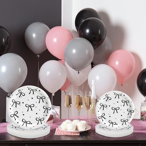 Sieral 60 Pcs Coquette Pink Bow Party Plates 9'' 7'' Bow Theme Birthday Party Decorations She's Tying the Knot Bachelorette Party Decor for Bridal Engagement Party Favor in Kuwait