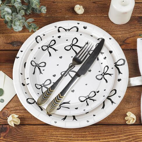 Sieral 60 Pcs Coquette Pink Bow Party Plates 9'' 7'' Bow Theme Birthday Party Decorations She's Tying the Knot Bachelorette Party Decor for Bridal Engagement Party Favor in Kuwait