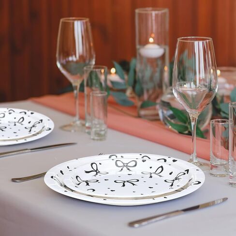 Sieral 60 Pcs Coquette Pink Bow Party Plates 9'' 7'' Bow Theme Birthday Party Decorations She's Tying the Knot Bachelorette Party Decor for Bridal Engagement Party Favor in Kuwait