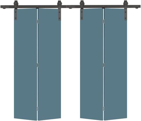 48 in. x 80 in. Light Gray Smooth Flush Hardboard Hollow Core Composite Double Bi-Fold Barn Door with Sliding Hardware Kit in Kuwait