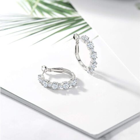 Gem Stone King 925 Sterling Silver White Moissanite Hoop Earrings For Women (2.60 Cttw, Round 4MM and 2MM, 1 Inch Diameter) in Kuwait