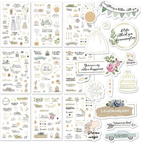 Wedding Stickers for Scrapbooking, 9 Sheets 241 Pcs Romantic Wedding Scrapbook Stickers, Waterproof Bridal Scrapbook Stickers, Wedding Stickers for Scrapbook Engagement Anniversary Planner in Saudi Arabia