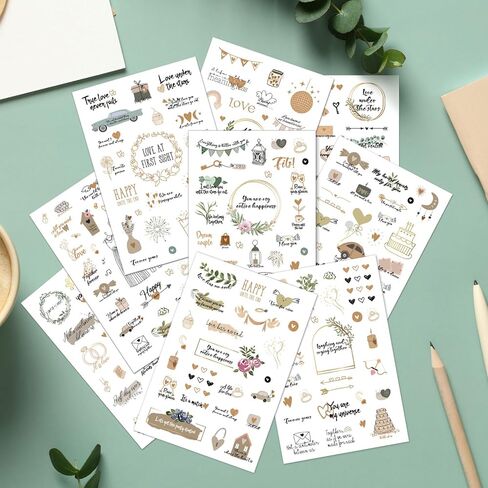 Wedding Stickers for Scrapbooking, 9 Sheets 241 Pcs Romantic Wedding Scrapbook Stickers, Waterproof Bridal Scrapbook Stickers, Wedding Stickers for Scrapbook Engagement Anniversary Planner in Saudi Arabia