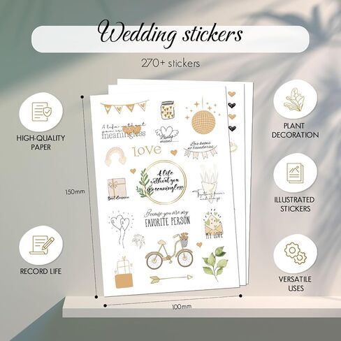 Wedding Stickers for Scrapbooking, 9 Sheets 241 Pcs Romantic Wedding Scrapbook Stickers, Waterproof Bridal Scrapbook Stickers, Wedding Stickers for Scrapbook Engagement Anniversary Planner in Saudi Arabia