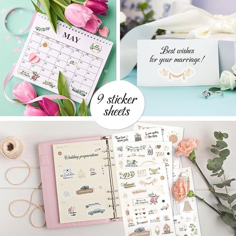 Wedding Stickers for Scrapbooking, 9 Sheets 241 Pcs Romantic Wedding Scrapbook Stickers, Waterproof Bridal Scrapbook Stickers, Wedding Stickers for Scrapbook Engagement Anniversary Planner in Saudi Arabia