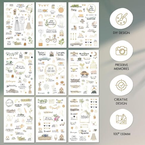 Wedding Stickers for Scrapbooking, 9 Sheets 241 Pcs Romantic Wedding Scrapbook Stickers, Waterproof Bridal Scrapbook Stickers, Wedding Stickers for Scrapbook Engagement Anniversary Planner in Saudi Arabia