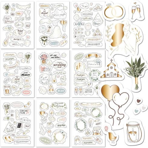 Wedding Stickers for Scrapbooking, 9 Sheets 241 Pcs Romantic Wedding Scrapbook Stickers, Waterproof Bridal Scrapbook Stickers, Wedding Stickers for Scrapbook Engagement Anniversary Planner in Saudi Arabia