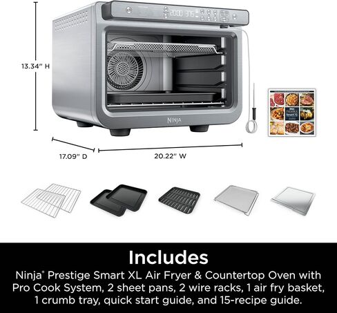 Ninja Prestige Smart XL with Pro Cook System 10-in-1 Air Fry Digital Countertop Convection Toaster Oven with Air Fry, Air Roast, Broil & Bake, Pro Cook Thermometer, 1800 Watts, Stainless Steel, DT551 in Saudi Arabia
