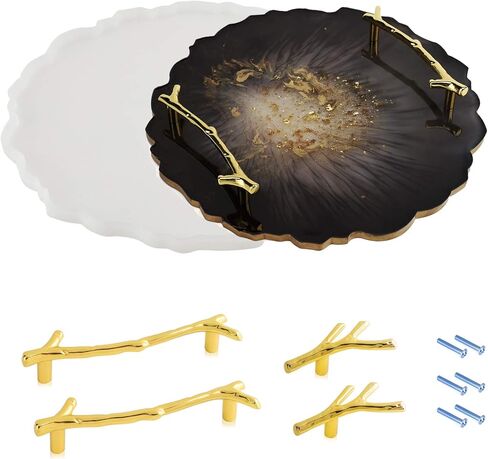 Gartful Rectangle Silicone Resin Tray Mold, Large Geode Agate Platter Mold, Epoxy Casting with 4PCS Metal Handles for Making Faux Agate Tray, Serving Board, Coaster, Fruit Mat,Home Decor Ornament in Kuwait