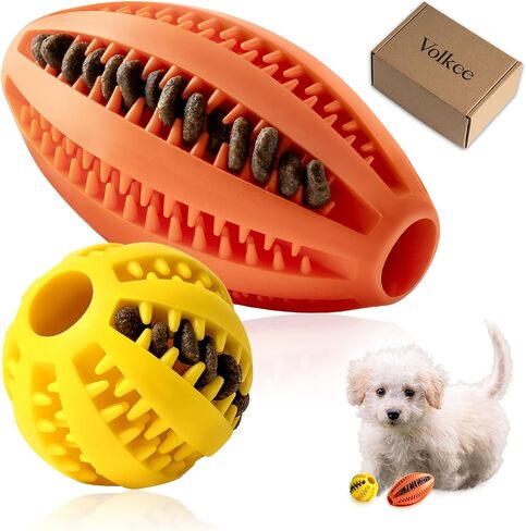 2 Pack Dogs Teething Chew Balls, Interactive Puzzle Dogs Toys for Clean Teeth and Training, Dog Balls for Puppy & Medium Dog (1 Blue +1 Green) in Saudi Arabia