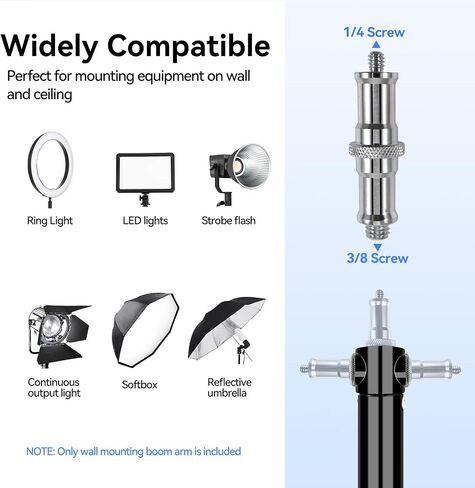 Takerers Ring Light Wall Mount, 5.9ft /71 inch Wall Ring Light Mount,180º Flexible Rotation,Triangle Boom Arm with 3/8 & 1/4 Screw for Photography Light, Monolight, Softbox, Umbrella, Reflector in Saudi Arabia