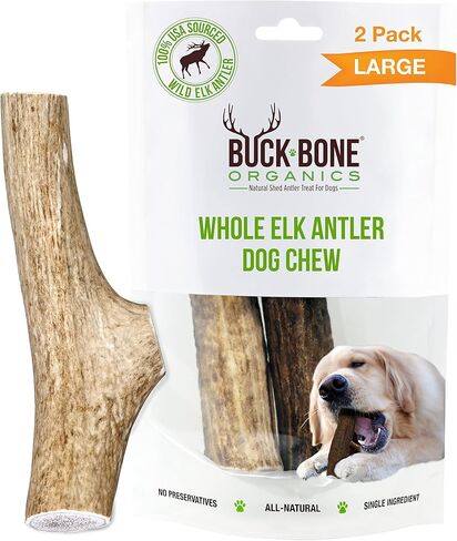 Buck Bone Organics Dog Chews, Elk Antlers for Dogs, Long Lasting Dog Bones for Aggressive Chewers, All Natural, No Preservatives, Wild Shed in The USA (Large) in Saudi Arabia